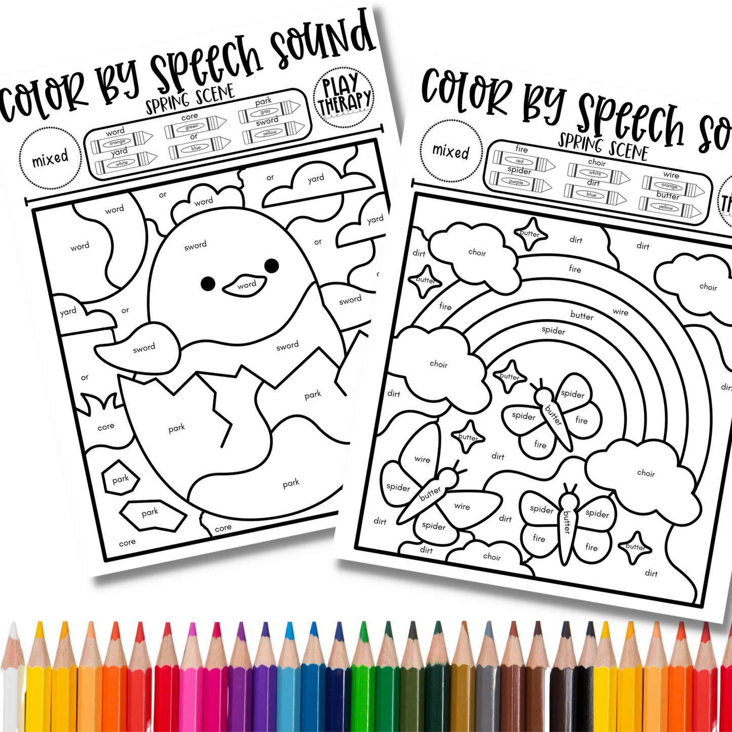 Post-Vocalic /r/ Sound Spring Themed Color-by-Speech-Sounds for Speech Therapy