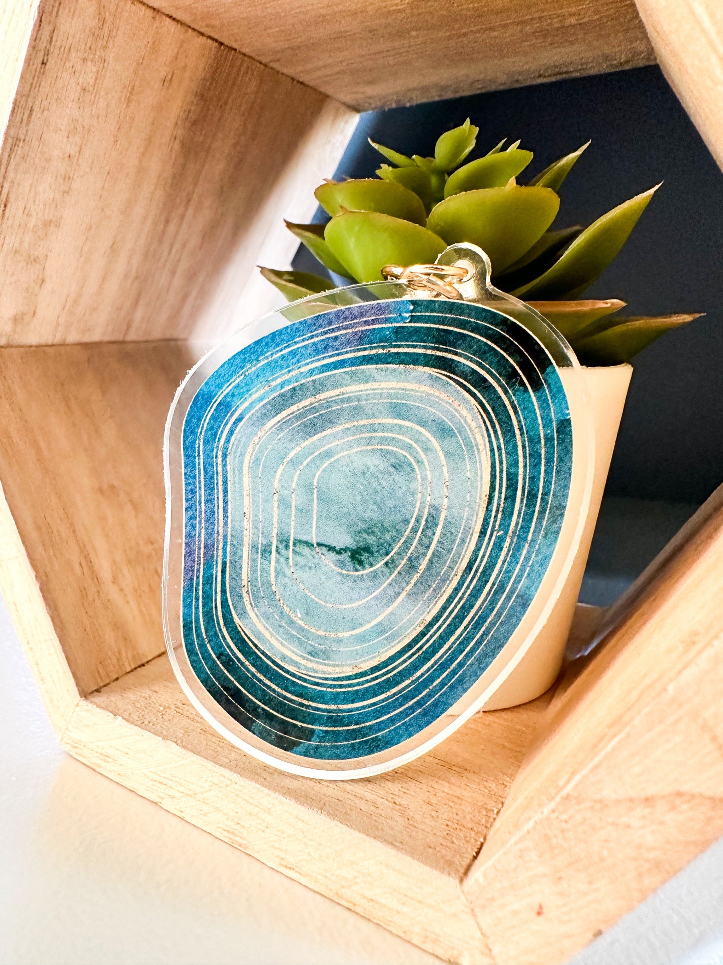 Blue Agate Slice Keychain