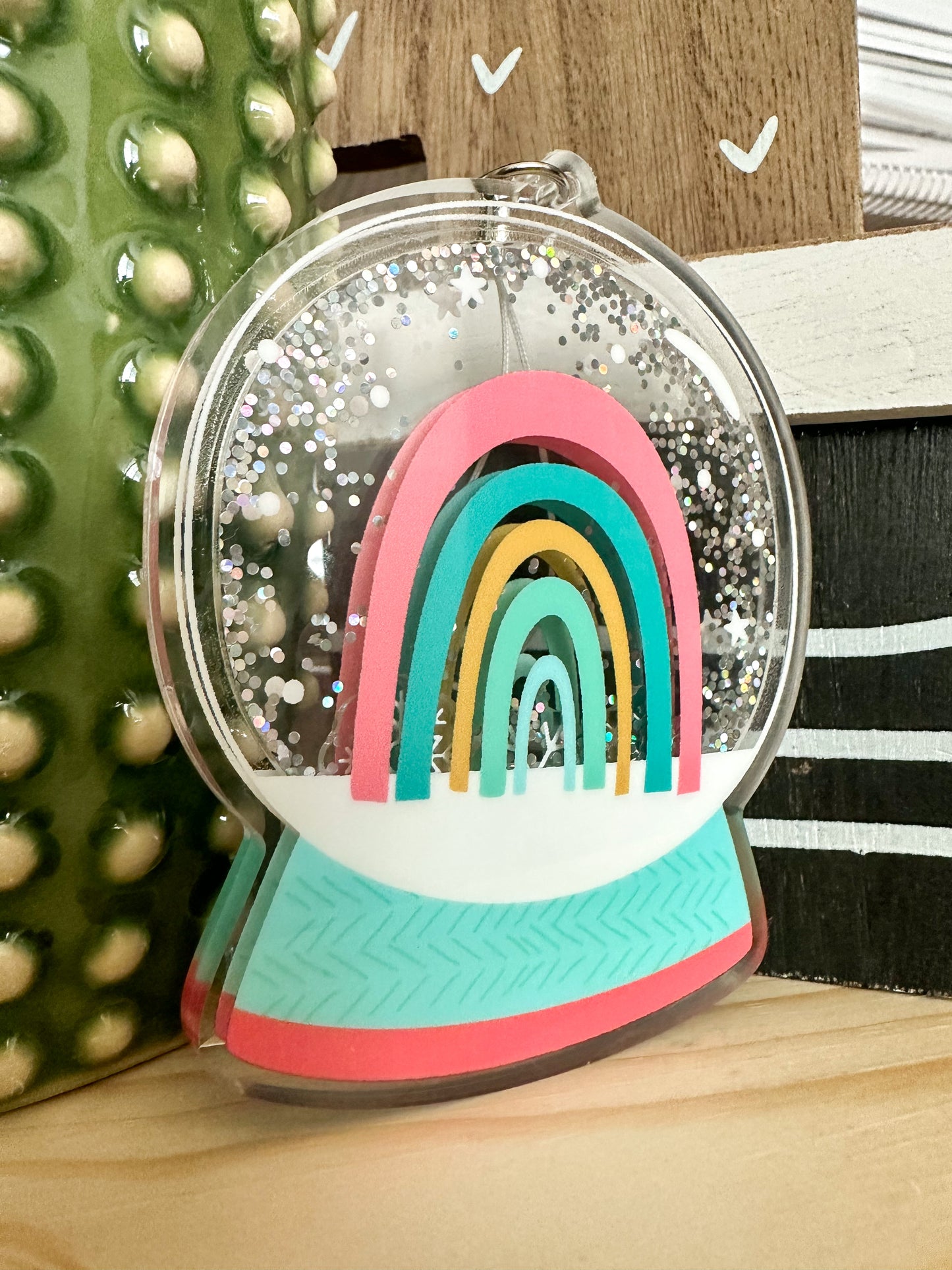 Rainbow Snow Globe Shaker Keychain