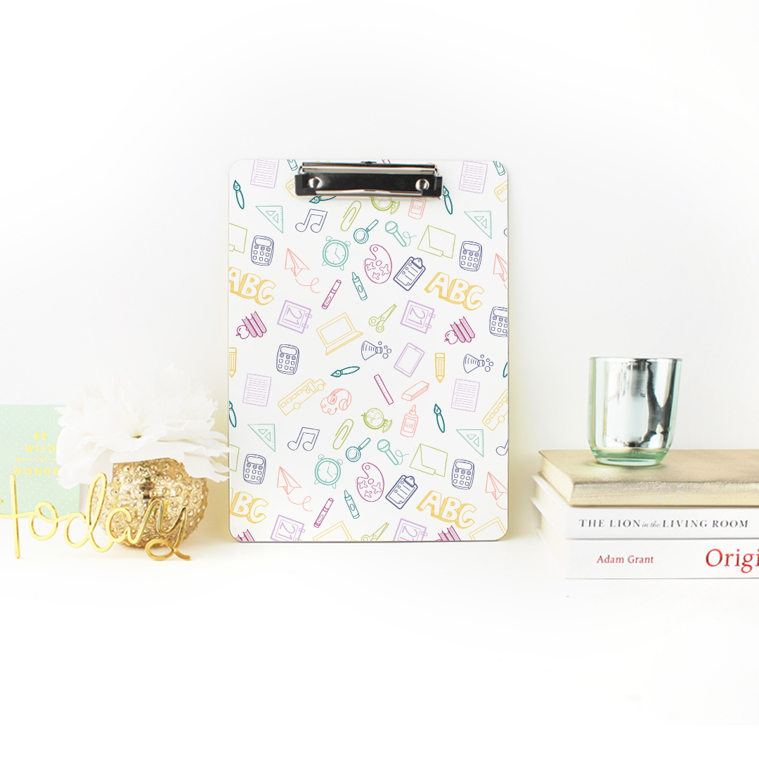 Bright Rainbow on White Elementary Doodles Clipboard