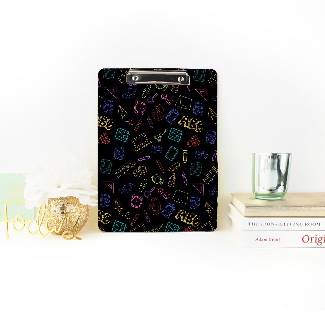 Bright Rainbow on Black Elementary Doodles Clipboard