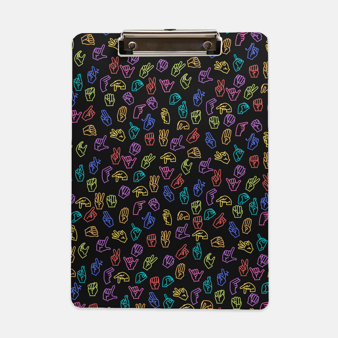 Bright Rainbow on Black ASL Clipboard