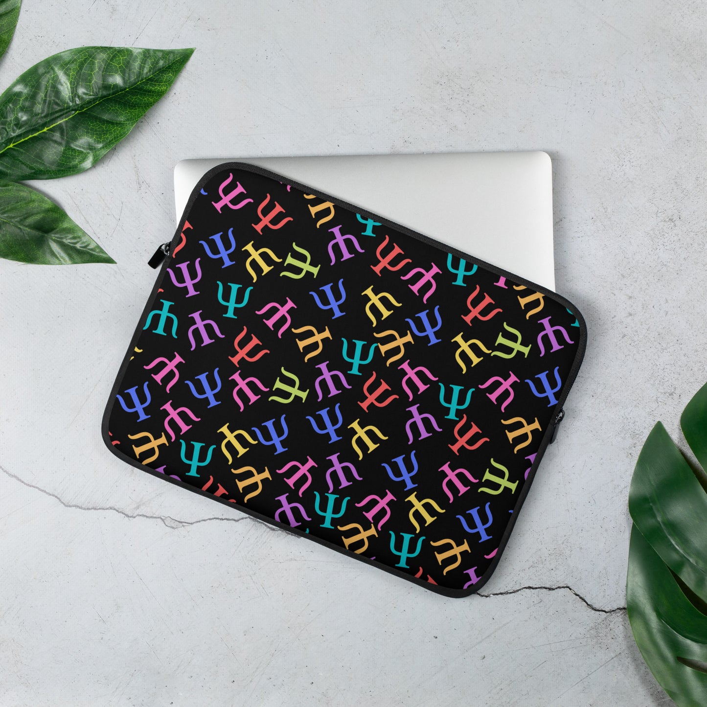Bright Rainbow on Black Psych Symbol Laptop Sleeve