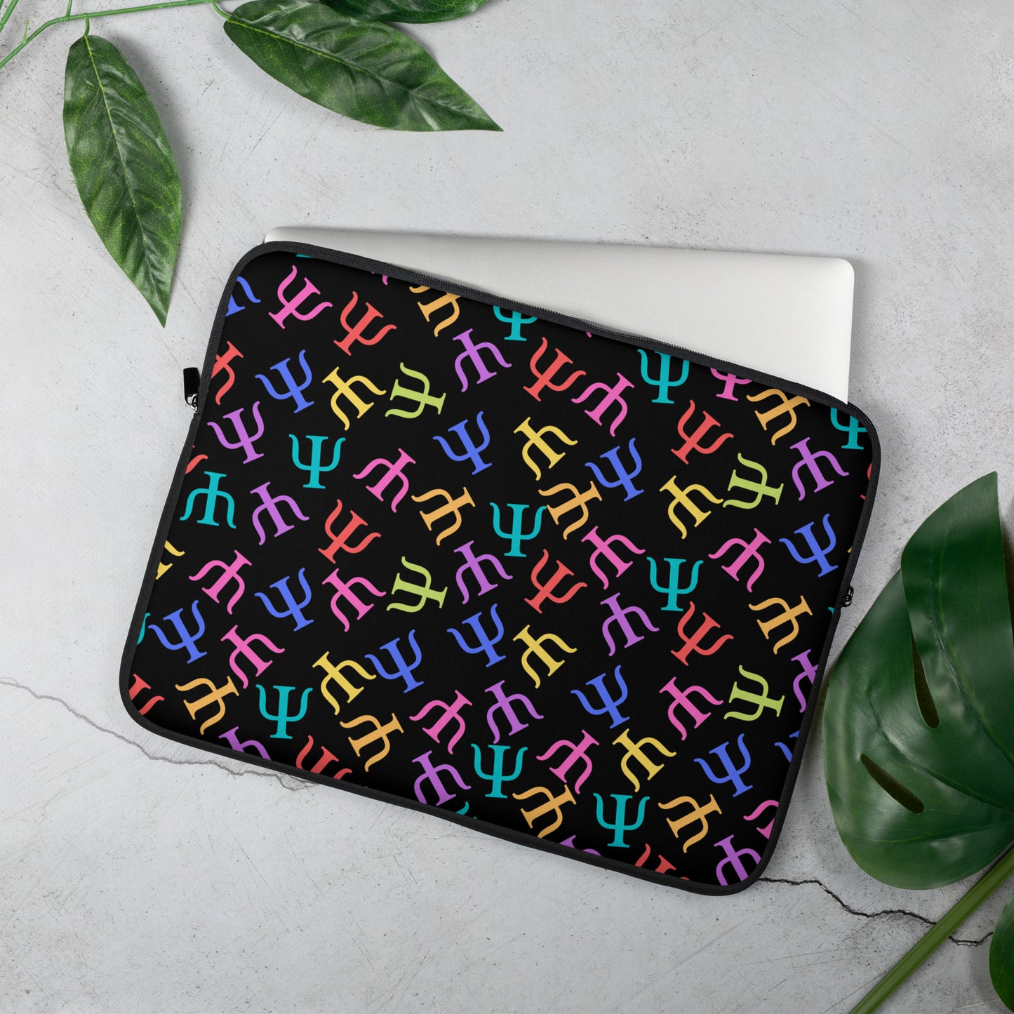 Bright Rainbow on Black Psych Symbol Laptop Sleeve