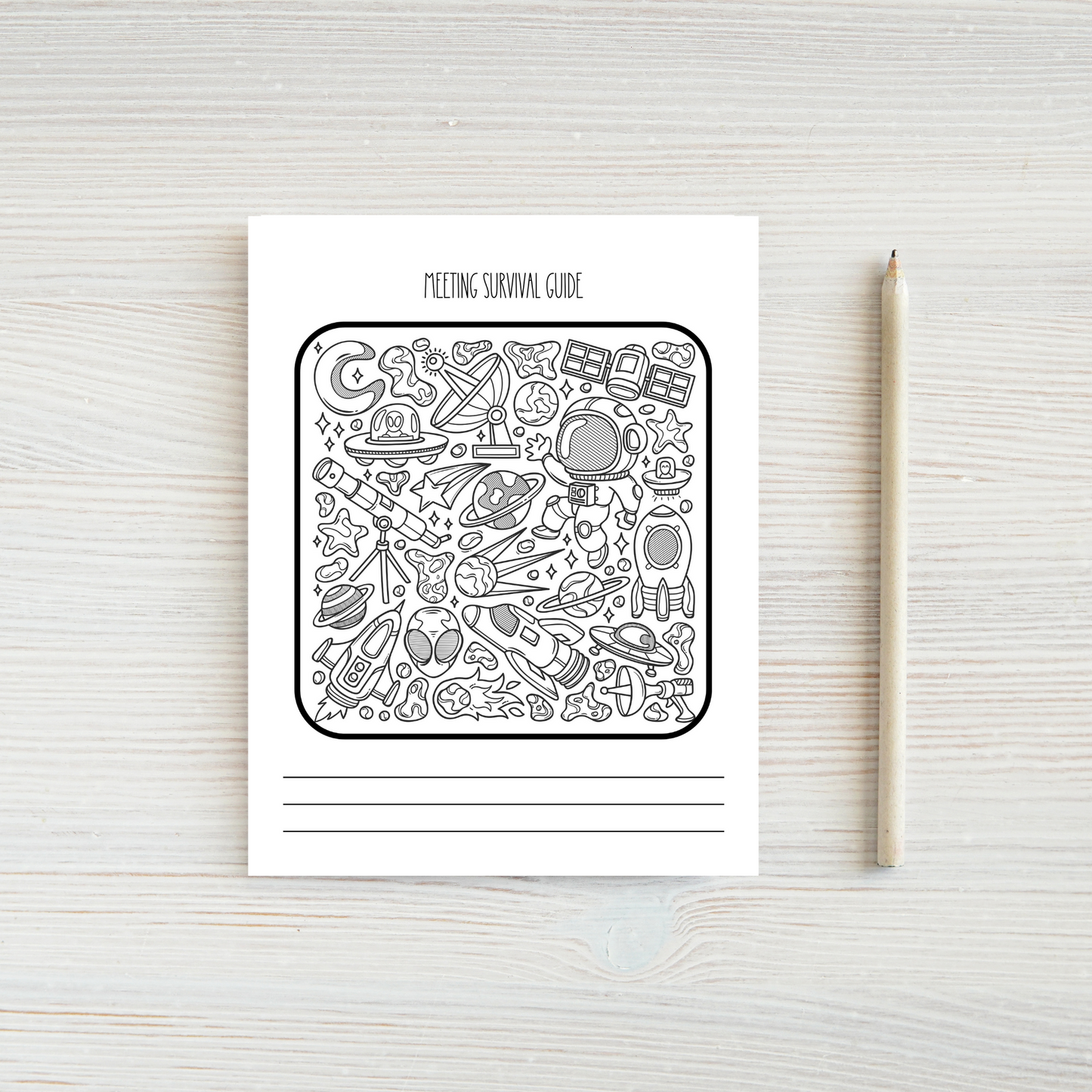 Meeting Survival Guide Doodle Notepad - Space Theme