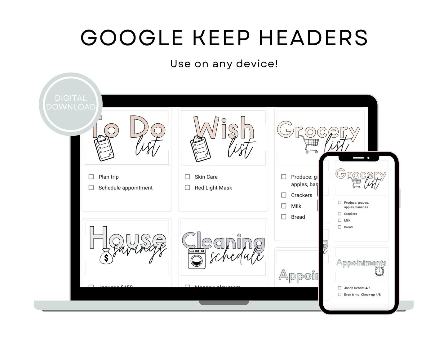 350+ Google Keep Headers for Parents | Neutral Colors