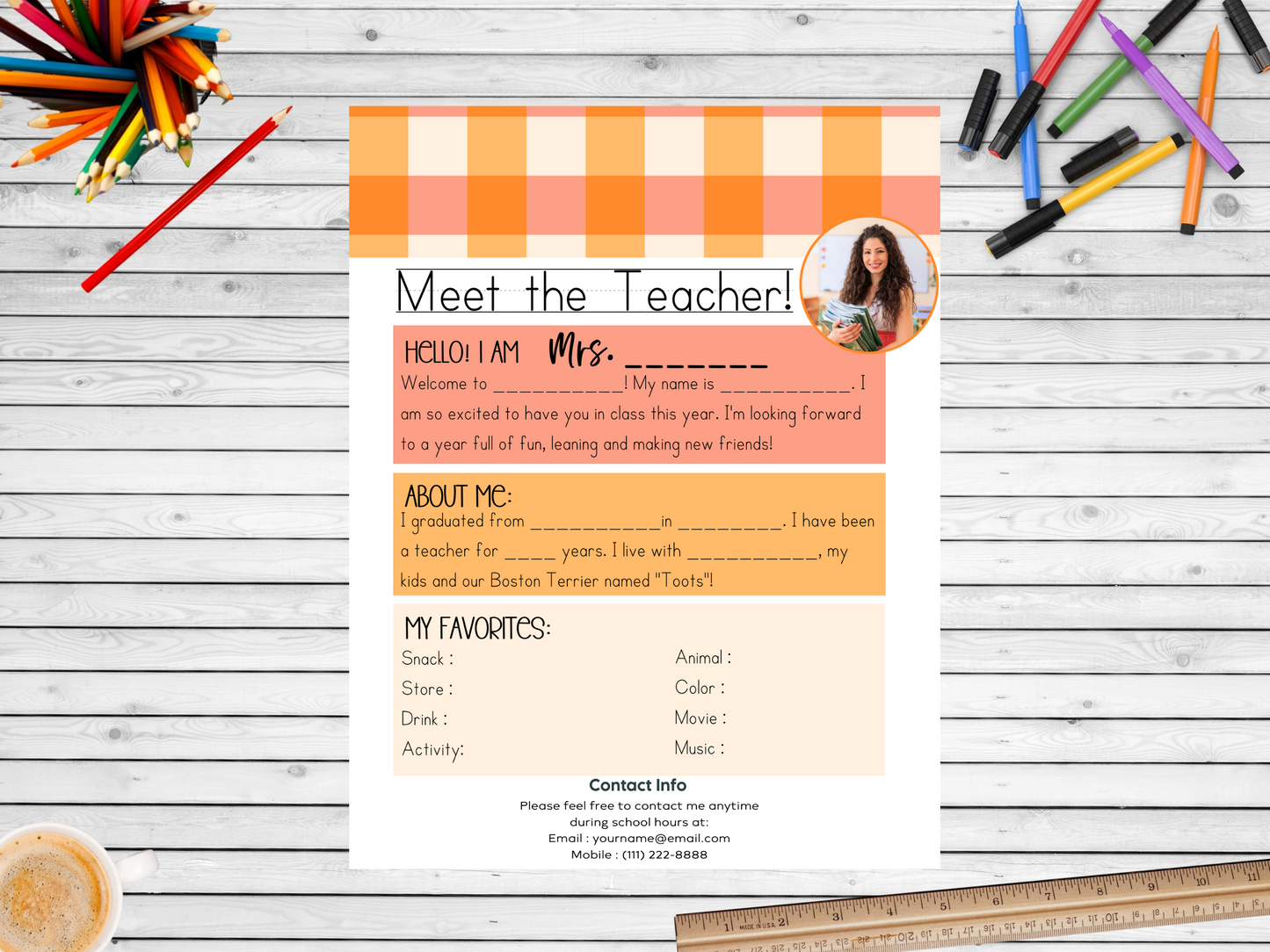 Meet the Teacher Letter Template - Gingham
