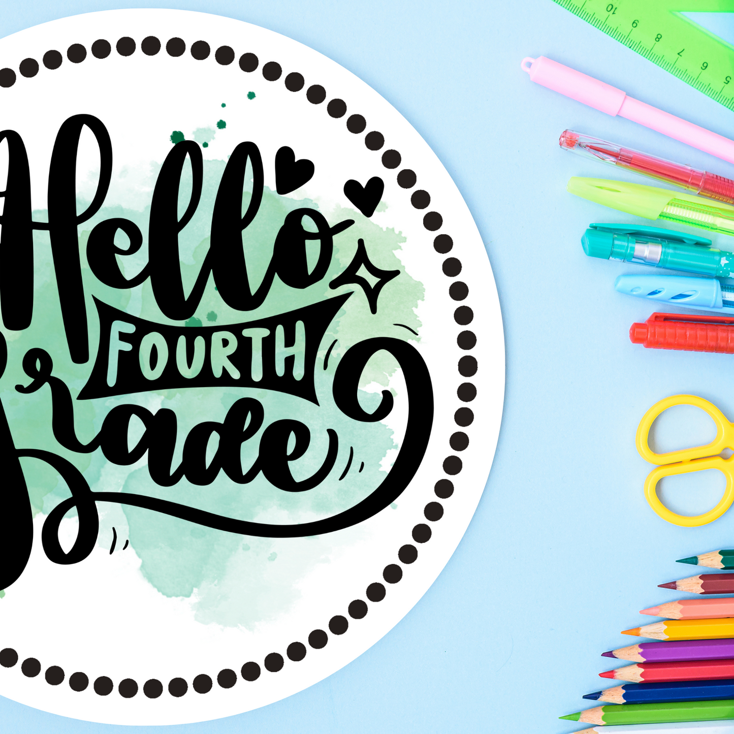 Hello 4th Grade Customizable Wood Door Sign (10 inch)