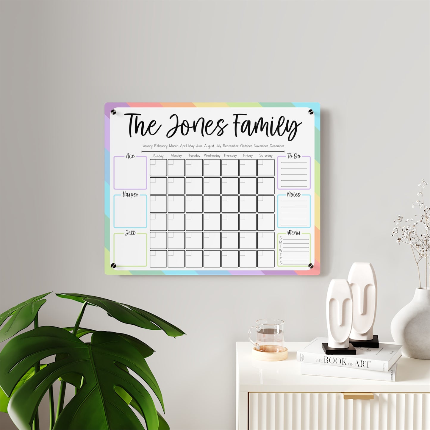 Rainbow Stripe Custom Acrylic Wall Calendar (20 x 16)