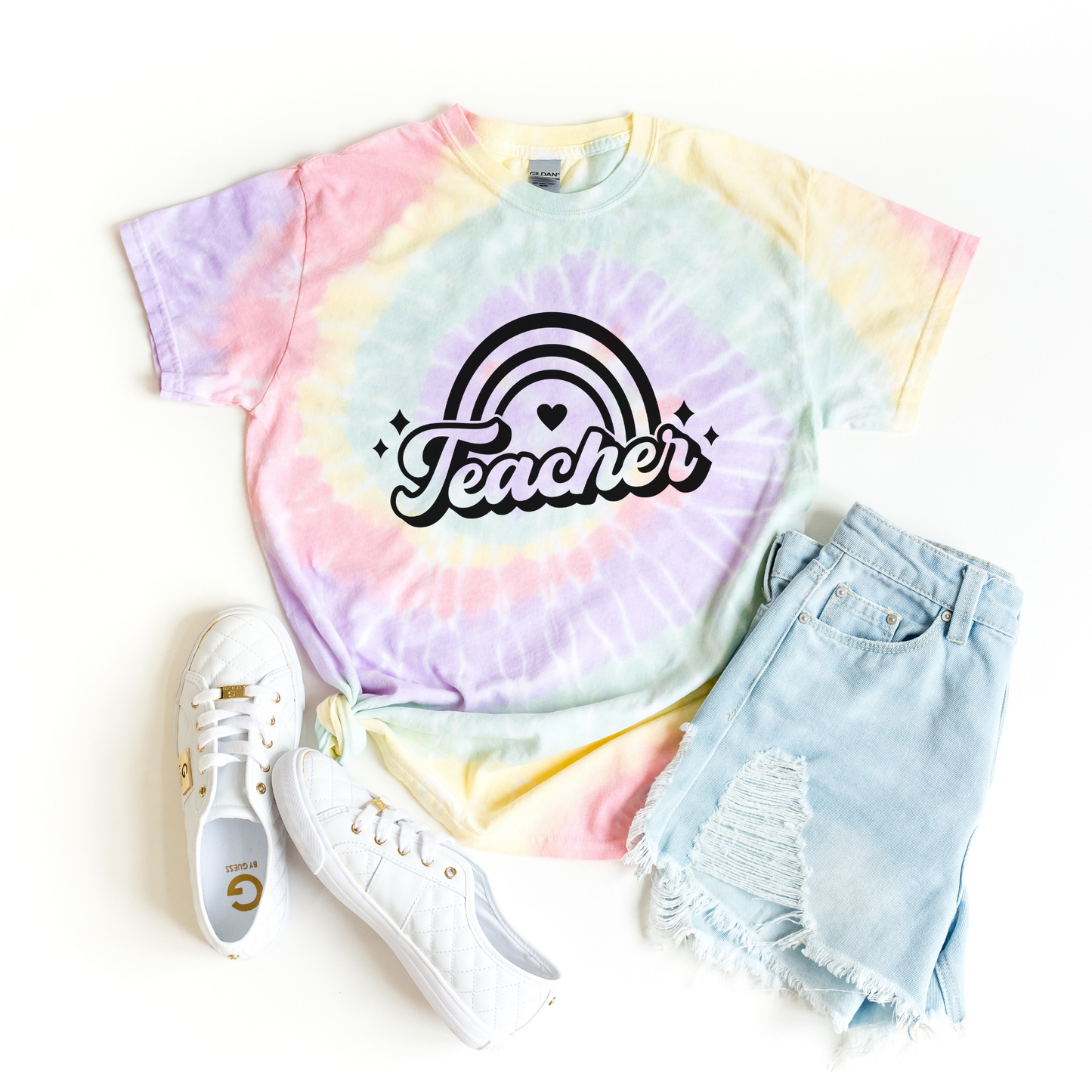 Tie Dye Teacher Rainbow Tee