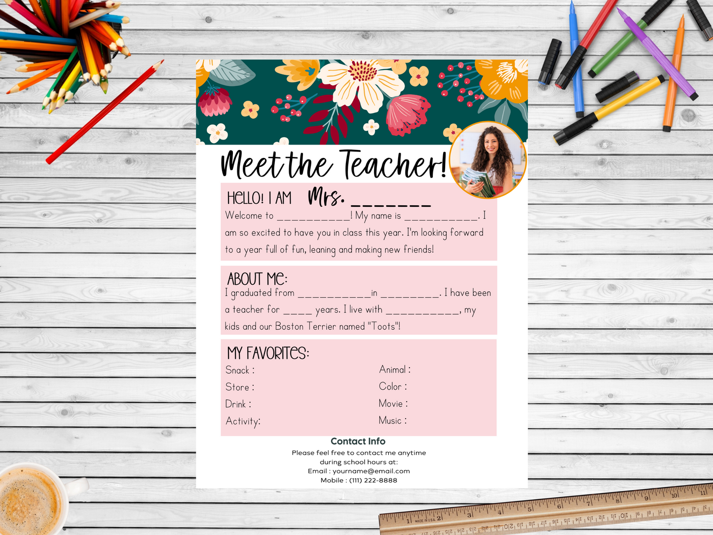 Meet the Teacher Letter Template - Floral