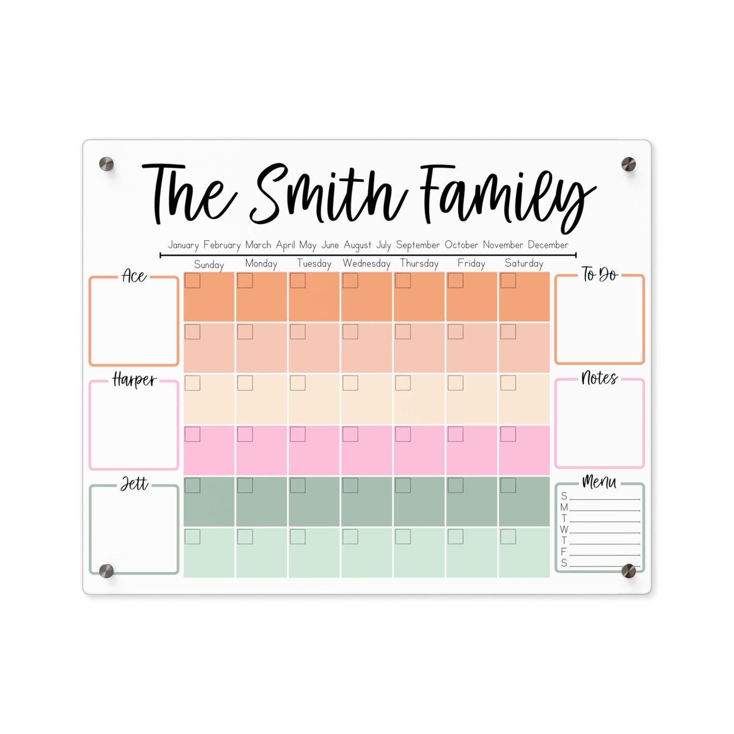 Pastel Gradient Custom Acrylic Wall Calendar (20 x 16)