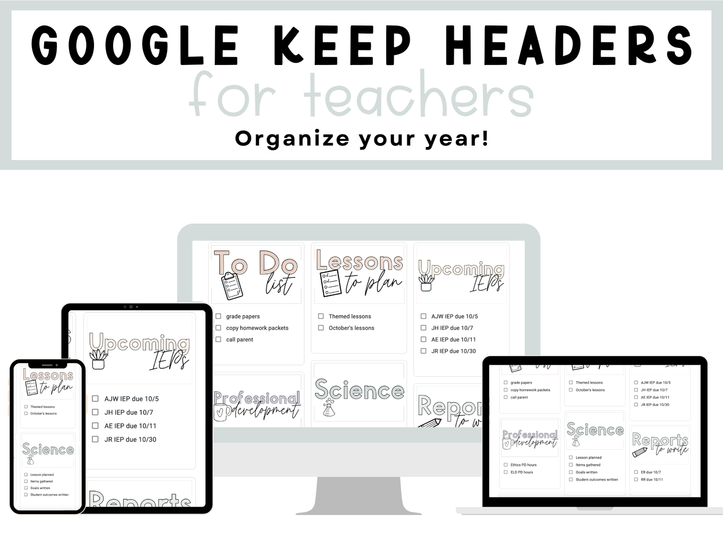 450+ Google Keep Headers for Teachers | Neutral Colors