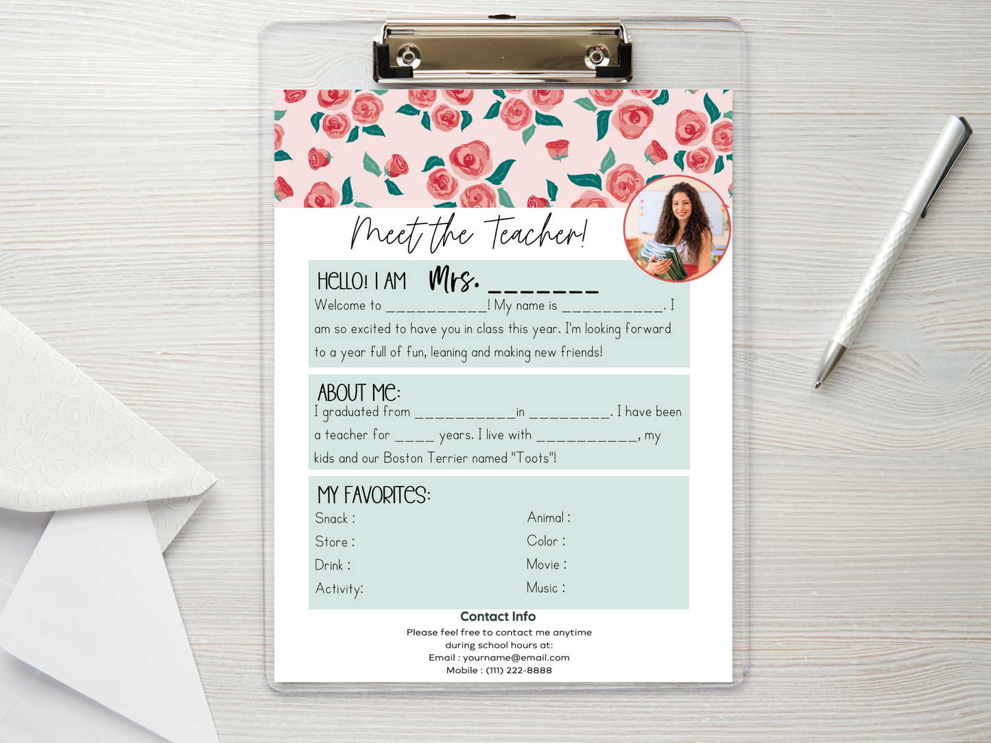 Meet the Teacher Letter Template - Floral