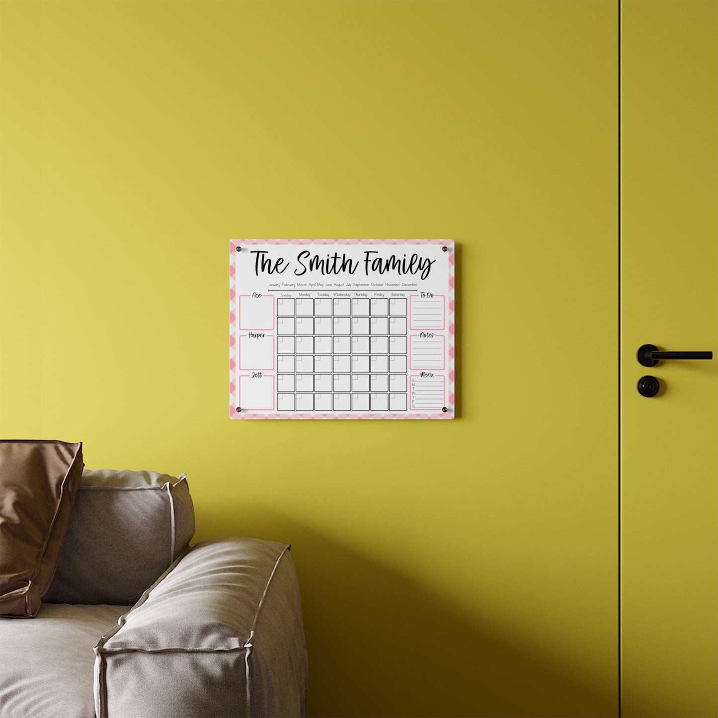 Blush Gingham Custom Acrylic Wall Calendar (20 x 16)