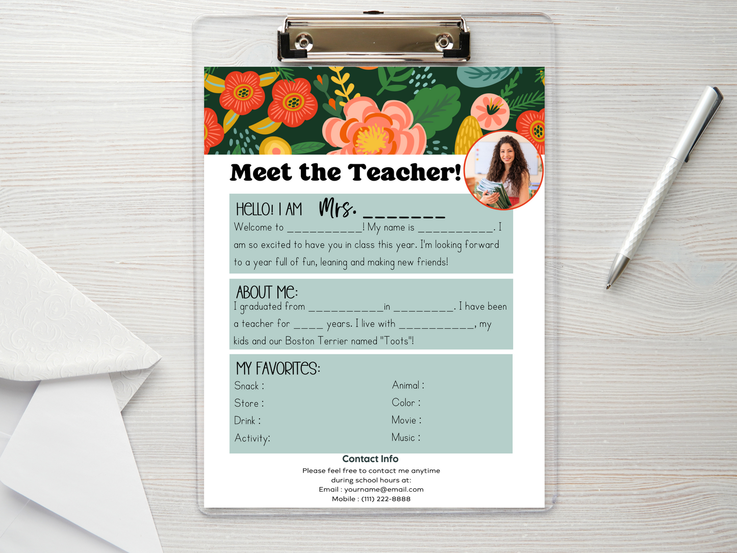 Meet the Teacher Letter Template - Floral