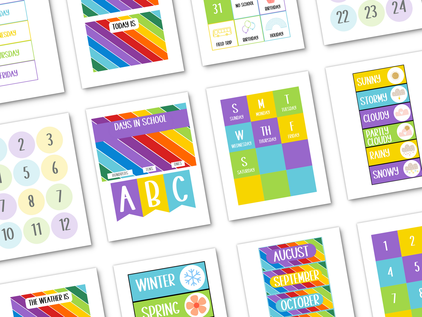 Bright Rainbow Stripe Classroom Flip Calendar