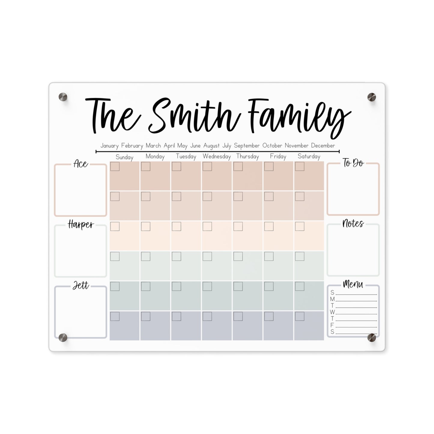 Muted Gradient Custom Acrylic Wall Calendar (20 x 16)