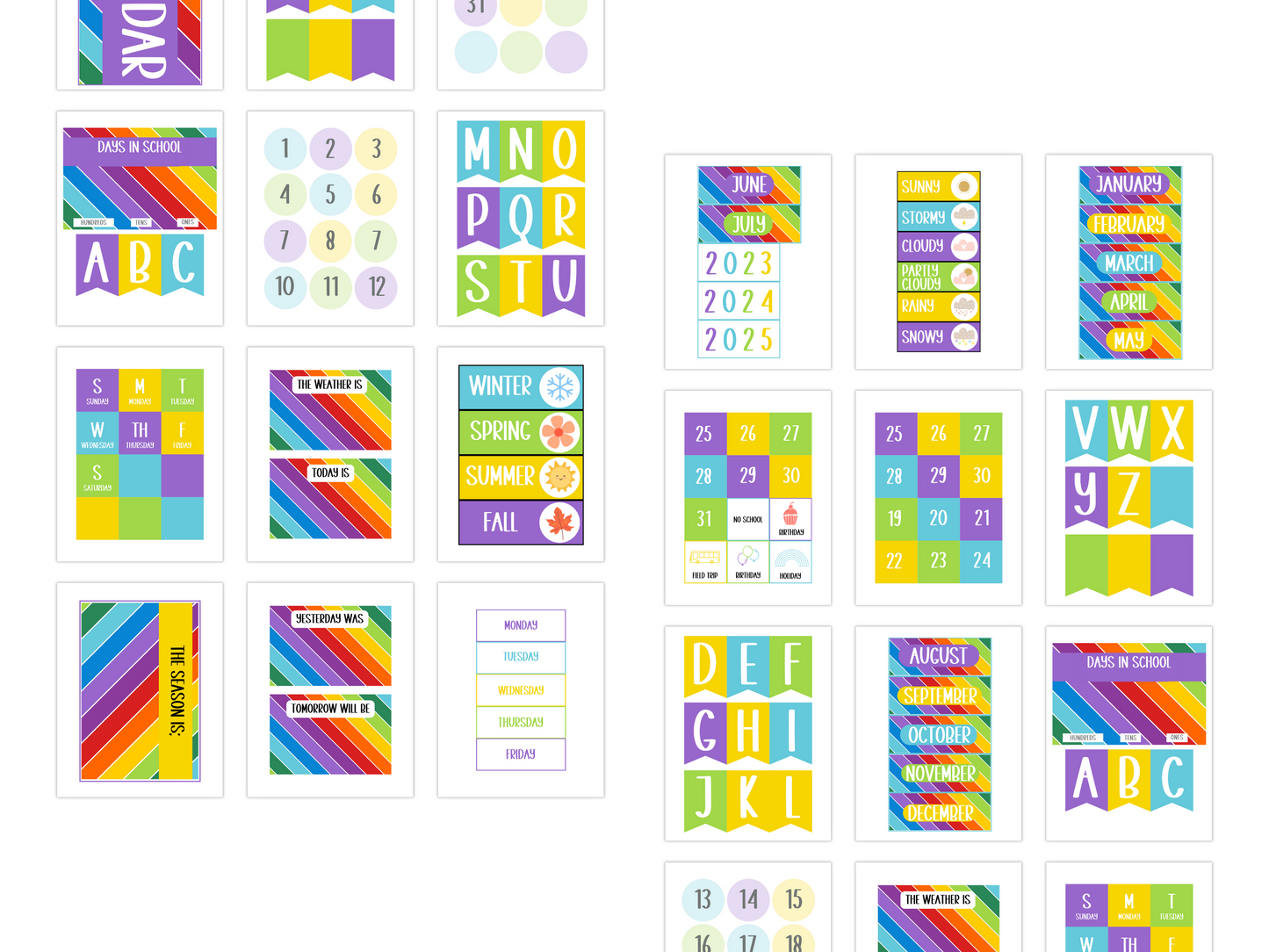 Bright Rainbow Stripe Classroom Flip Calendar