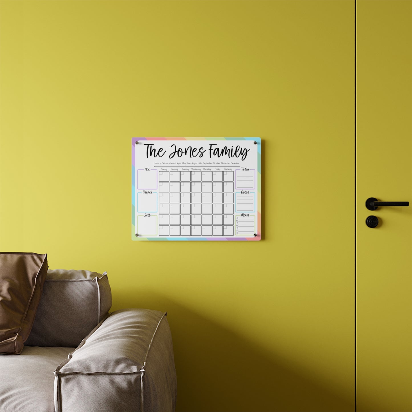 Rainbow Stripe Custom Acrylic Wall Calendar (20 x 16)