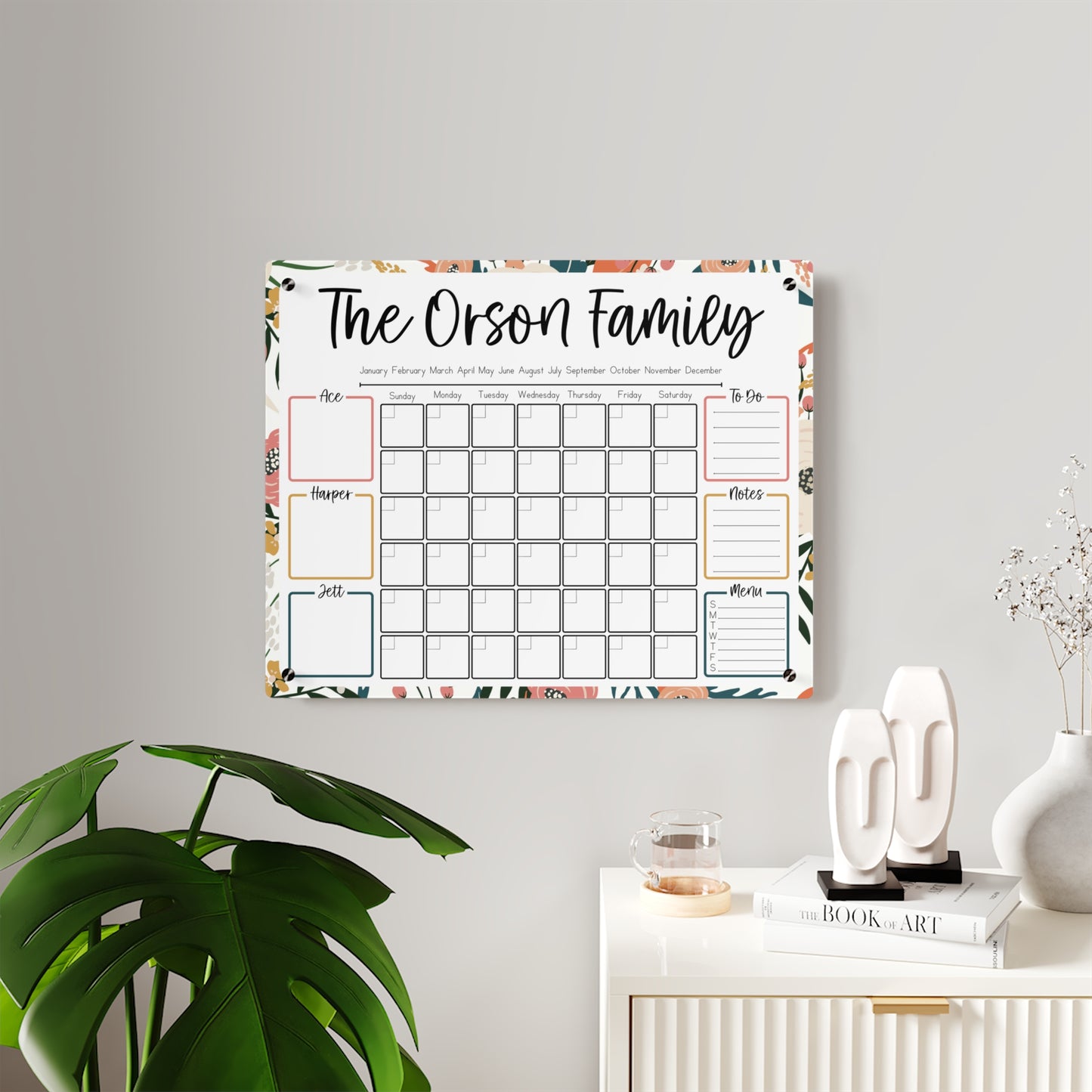 Floral Custom Acrylic Wall Calendar (20 x 16)