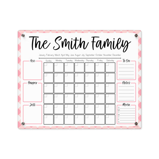 Blush Gingham Custom Acrylic Wall Calendar (20 x 16)