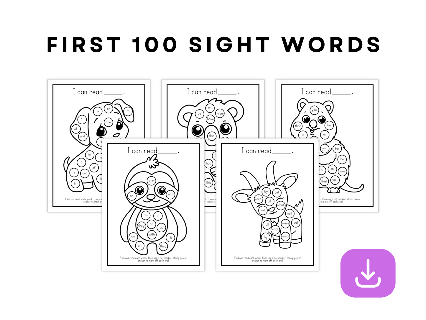 Dot Marker Reading Practice Coloring Pages | First 100 Sight Words