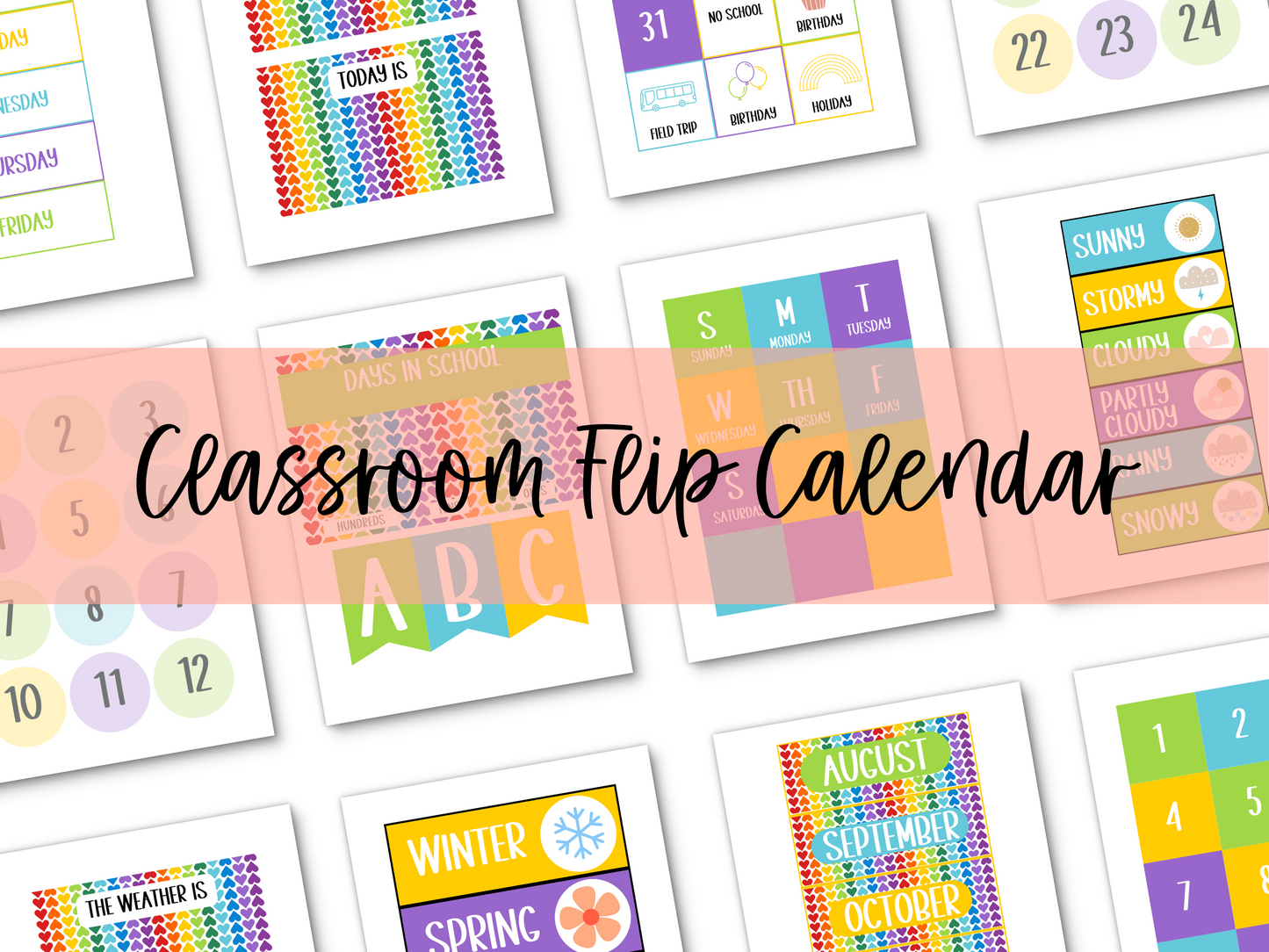 Rainbow Hearts Classroom Flip Calendar