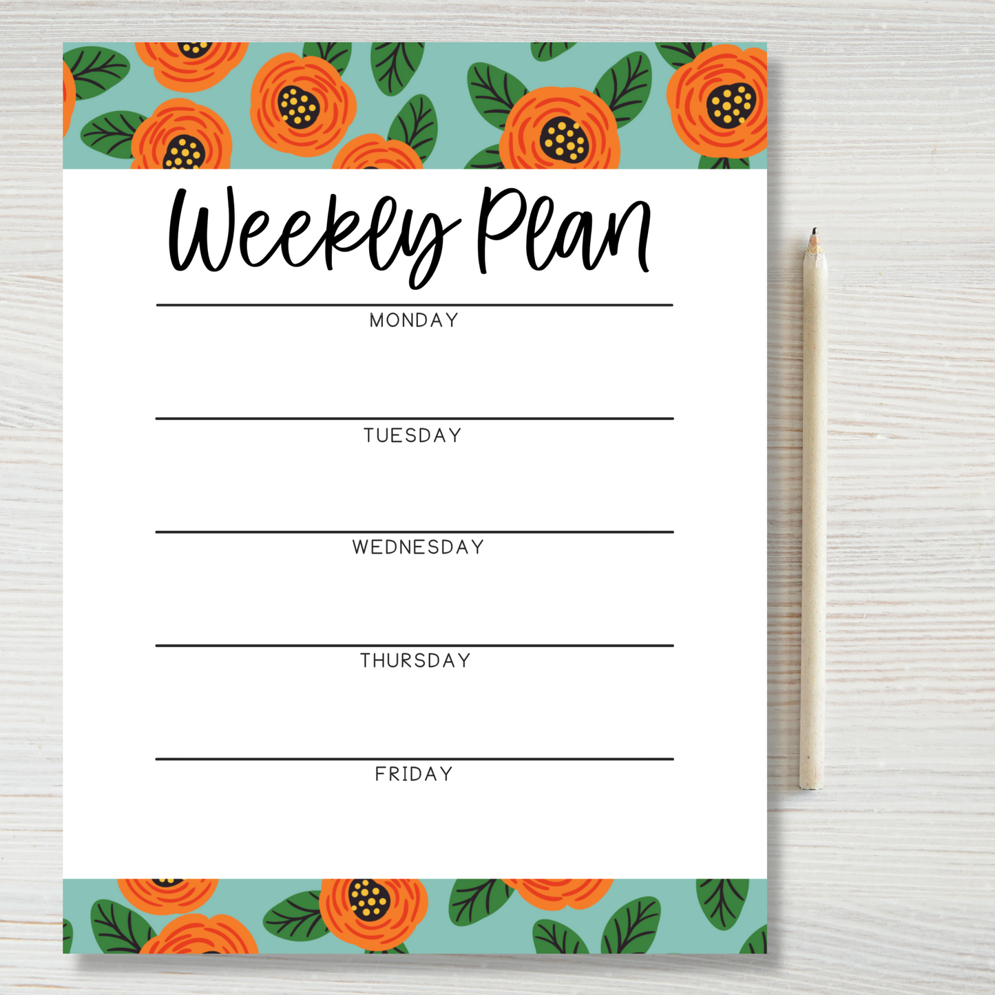 Orange Floral Weekly Plan Notepad (8.5 x 11)