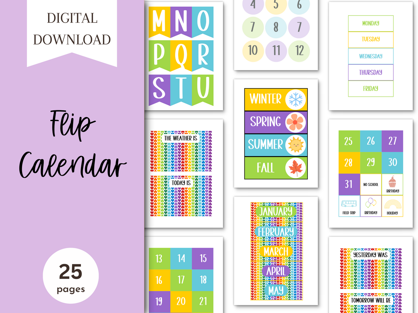 Rainbow Hearts Classroom Flip Calendar