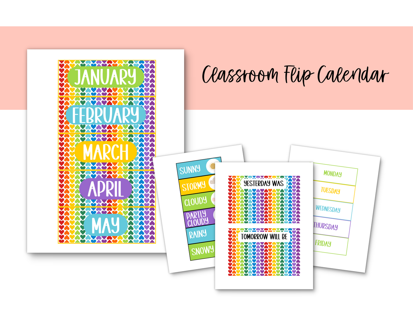 Rainbow Hearts Classroom Flip Calendar