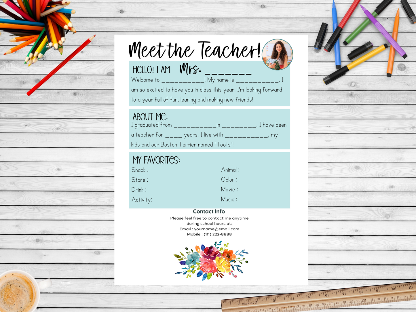 Meet the Teacher Letter Template - Floral