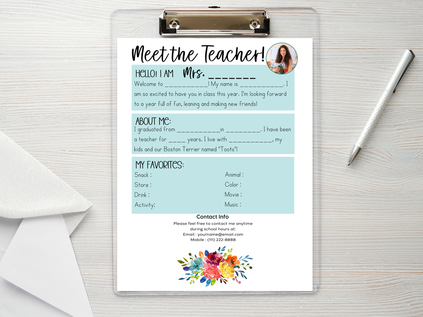 Meet the Teacher Letter Template - Floral