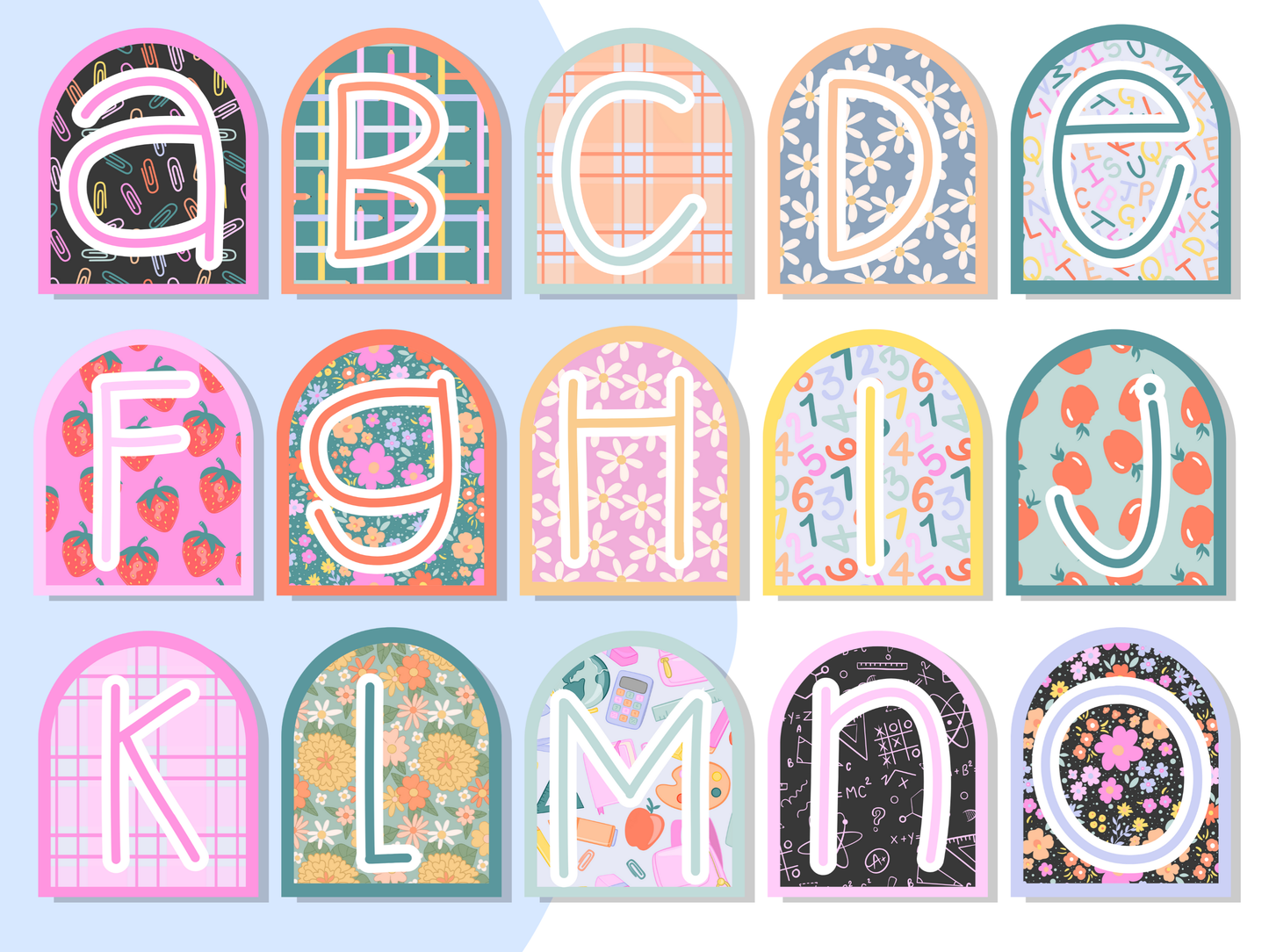 Arched School Days Pattern Letters