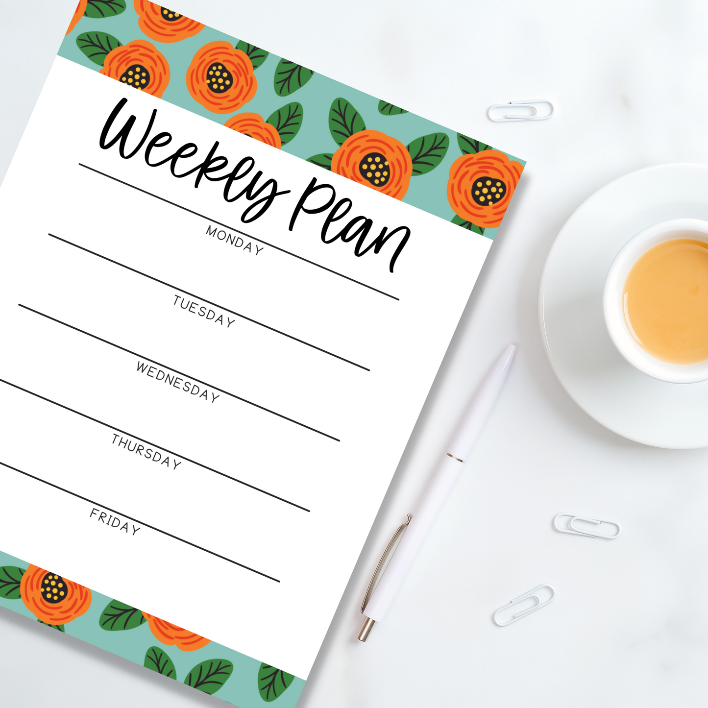 Orange Floral Weekly Plan Notepad (8.5 x 11)