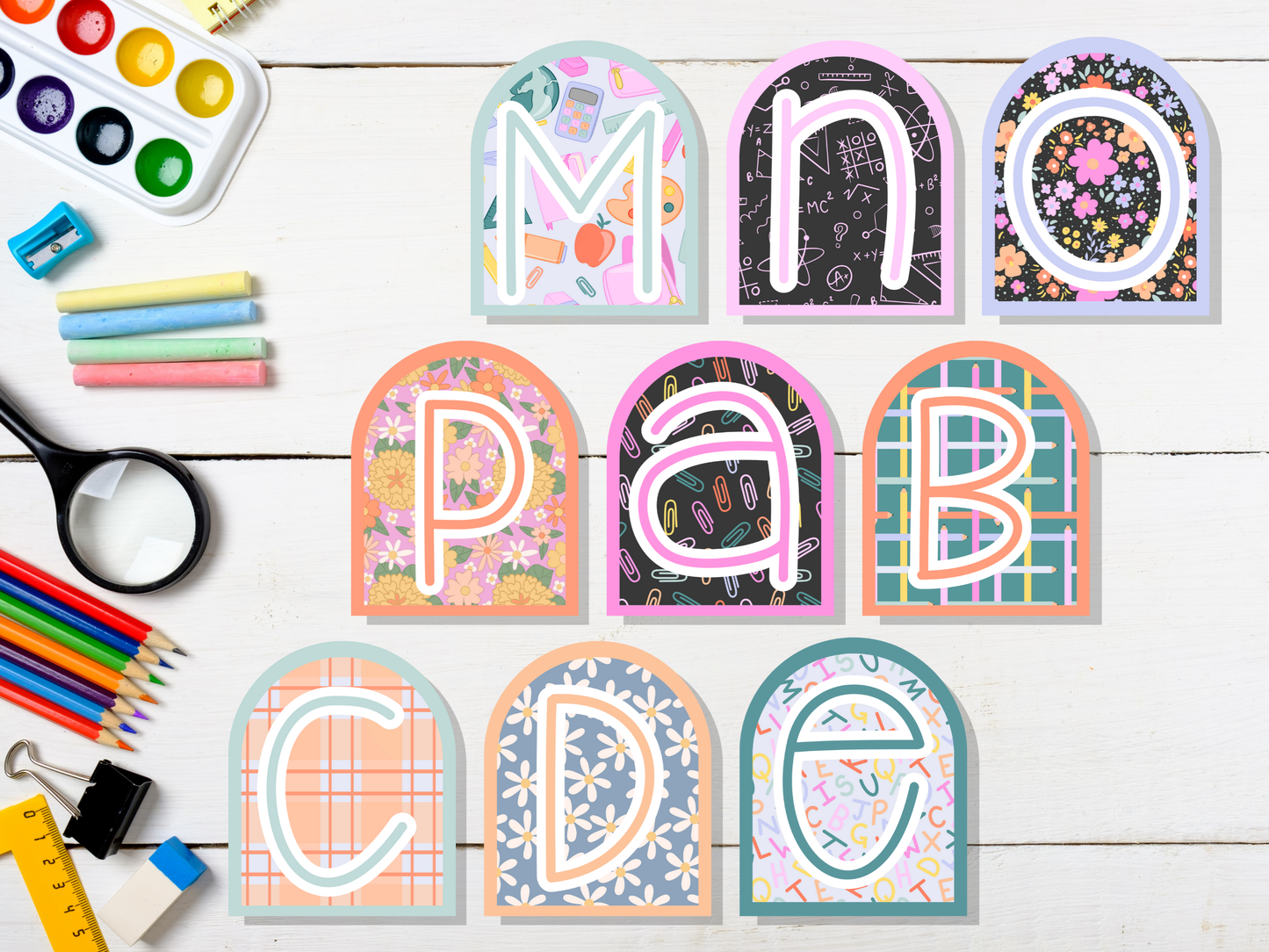 Arched School Days Pattern Letters