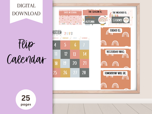 Boho Rainbow Classroom Flip Calendar