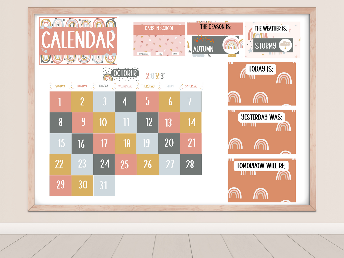 Boho Rainbow Classroom Flip Calendar