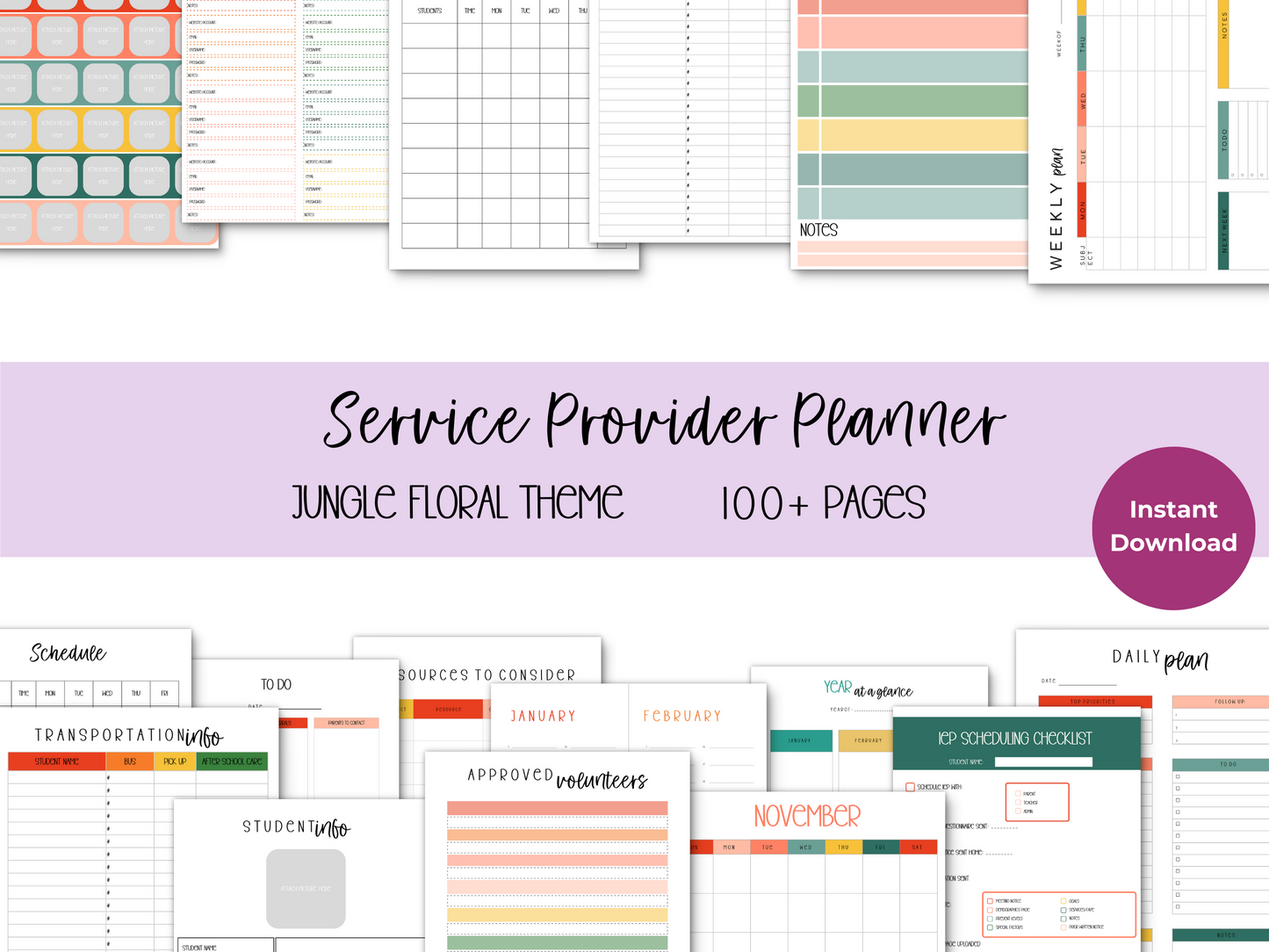 SLP/ Service Provider Printable Planner - Jungle Floral Theme