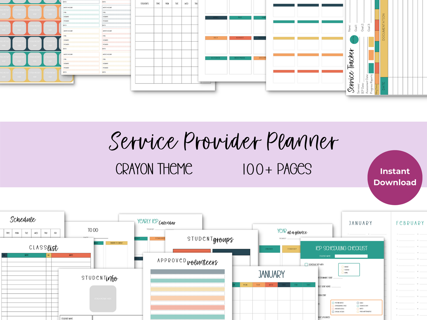SLP/ Service Provider Printable Planner - Crayon Theme