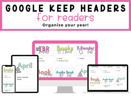 550 Google Keep Headers for Readers | Bright Colors