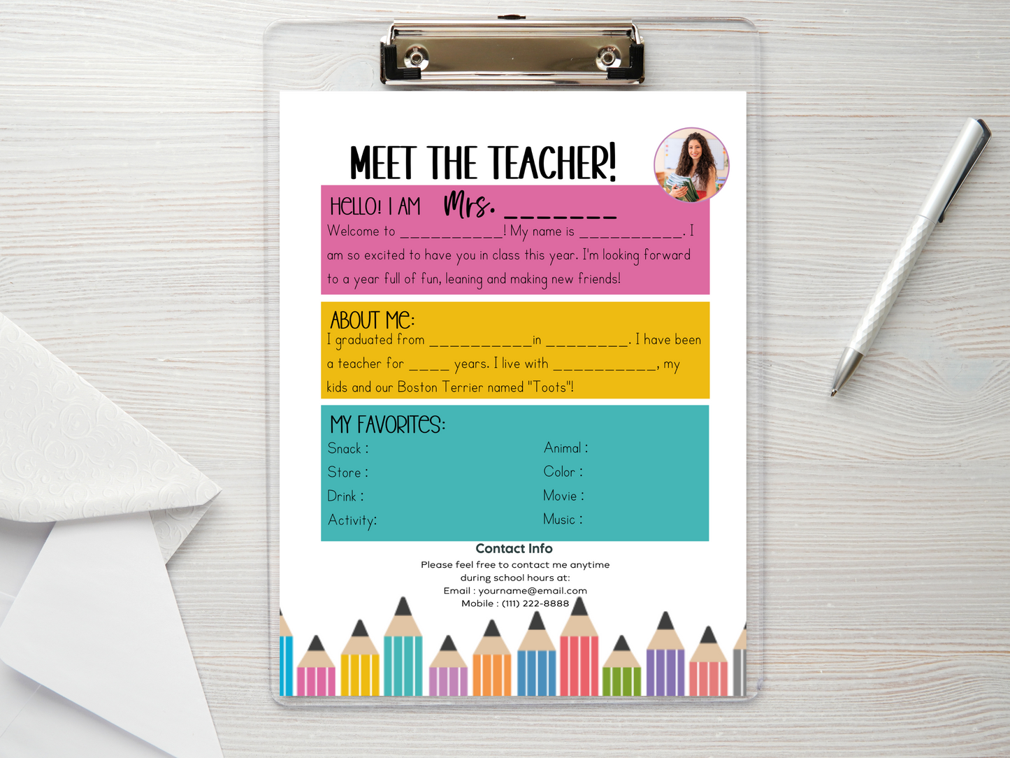 Meet the Teacher Letter Template - Pencils