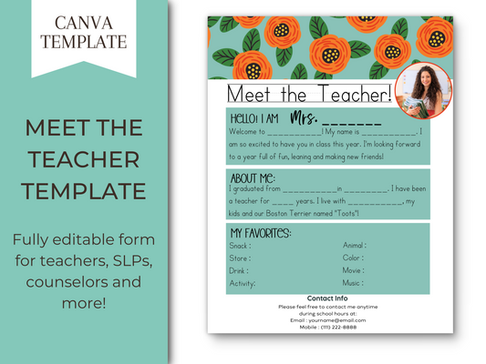 Meet the Teacher Letter Template - Orange Floral