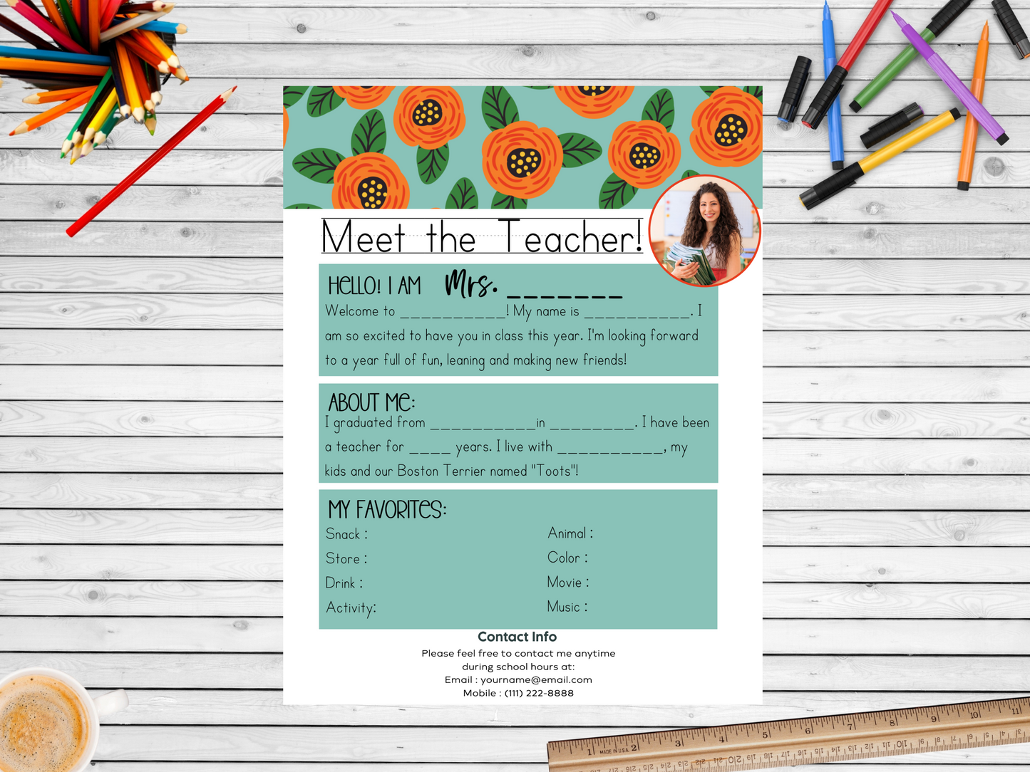 Meet the Teacher Letter Template - Orange Floral