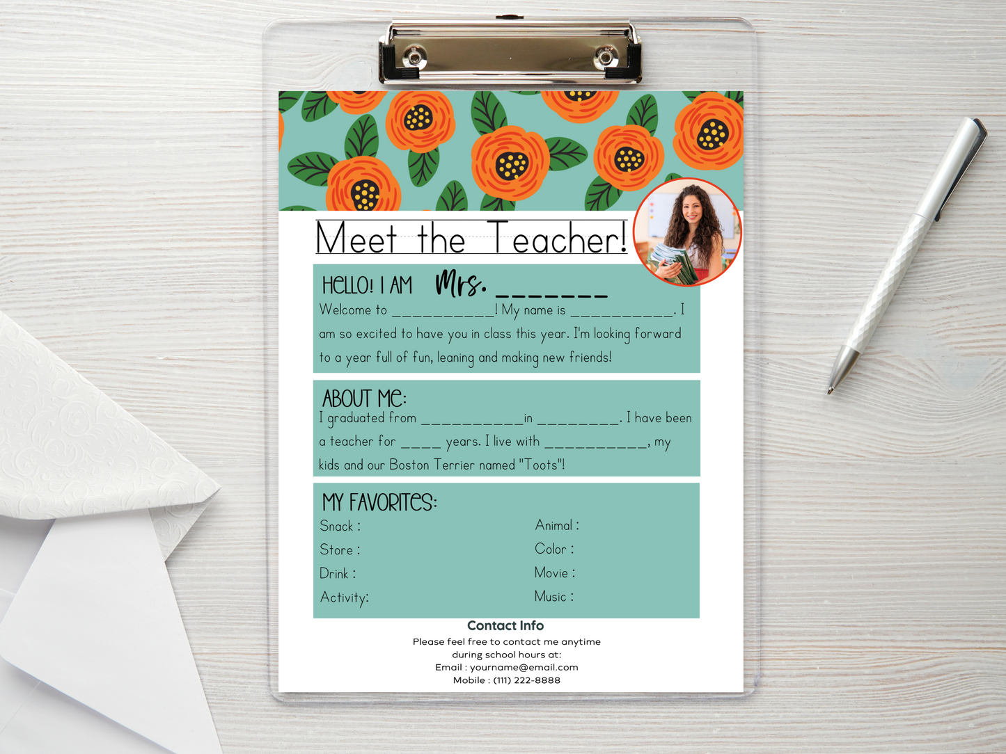 Meet the Teacher Letter Template - Orange Floral