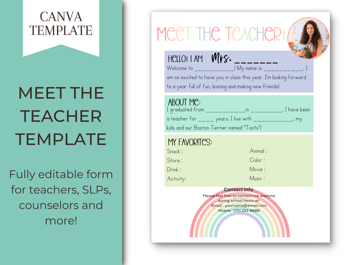 Meet the Teacher Letter Template - Rainbow