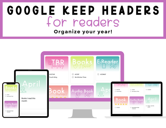 550 Google Keep Headers for Readers | Ombre Bright Colors
