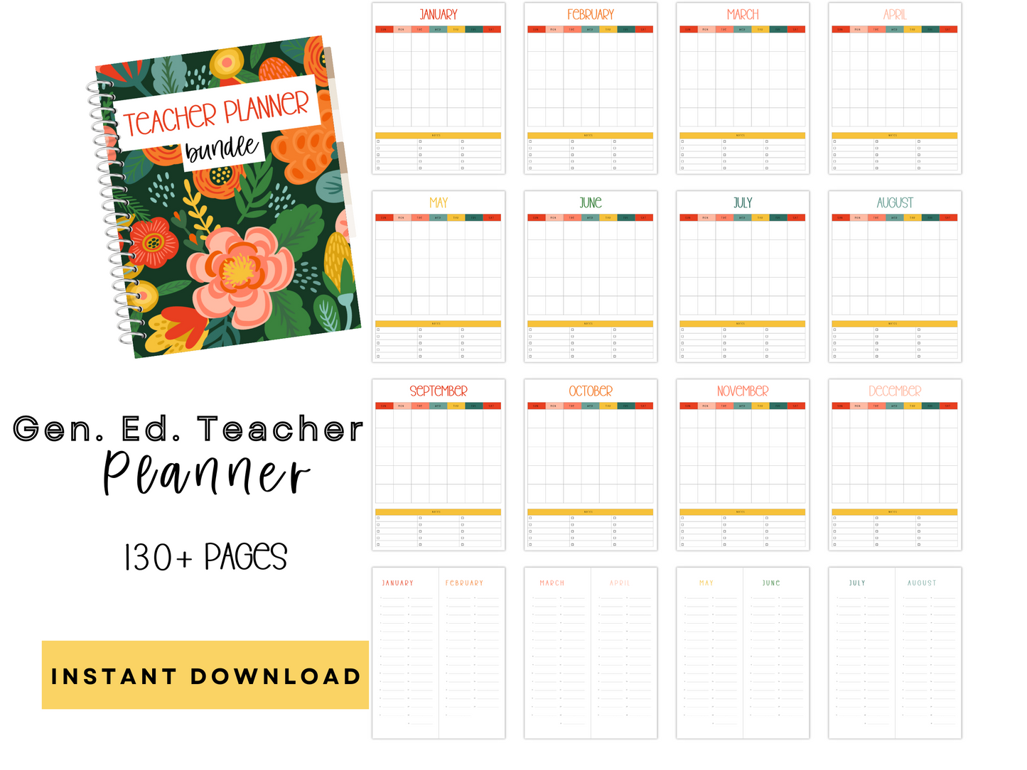 Gen Ed Teacher Printable Planner - Jungle Floral Theme