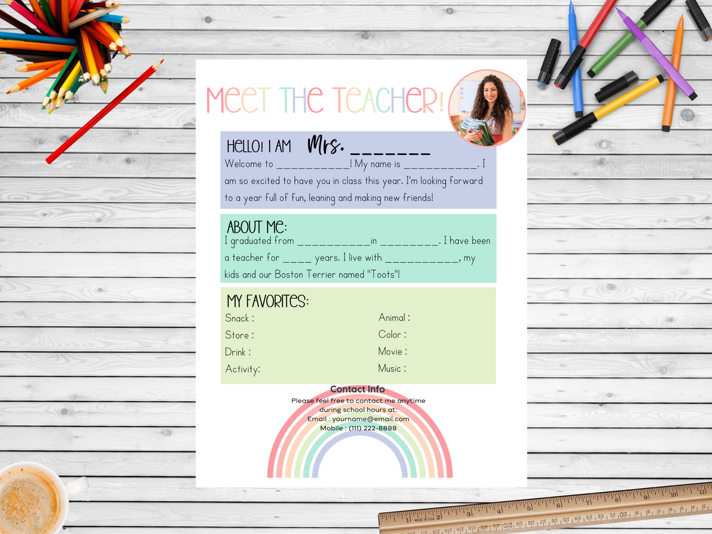 Meet the Teacher Letter Template - Rainbow