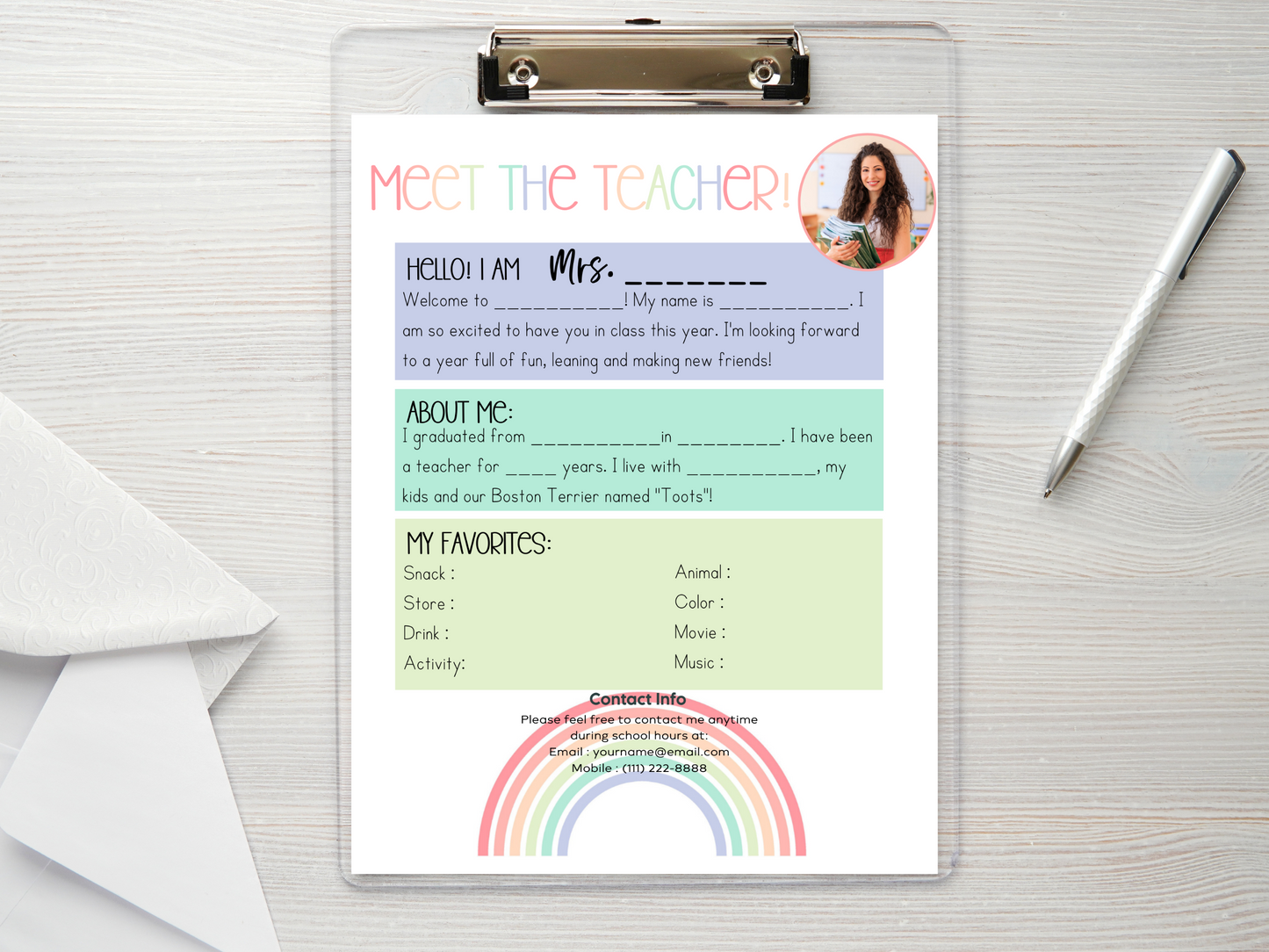 Meet the Teacher Letter Template - Rainbow